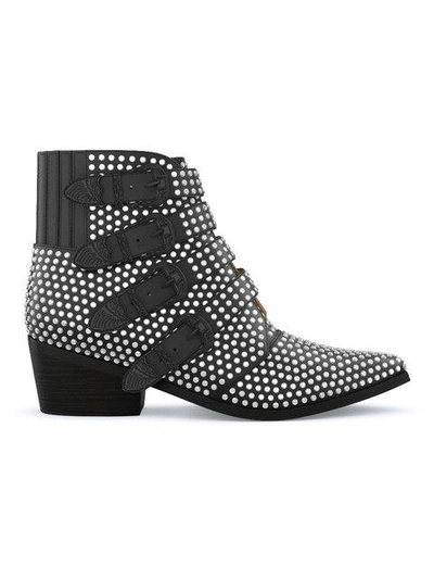 Shop Toga Studded Four Buckle Western Boots In Black & Silver