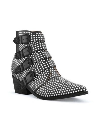 Shop Toga Studded Four Buckle Western Boots In Black & Silver