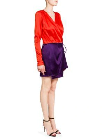 Shop Attico Two-tone Satin Mini Dress In Red Purple