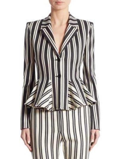 Shop Altuzarra Clary Striped Godet Wool And Cotton Jacket In Black Natural White