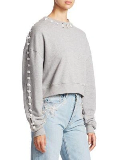 Shop Jonathan Simkhai Whipstitch Cotton Cropped Sweatshirt In Grey