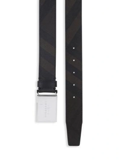 Shop Burberry George Plaid Belt In Chocolate