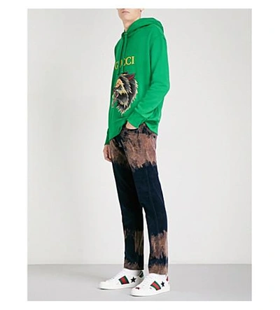 Gucci Wolf Appliqué Cotton-jersey Hoody In Bright Green | ModeSens