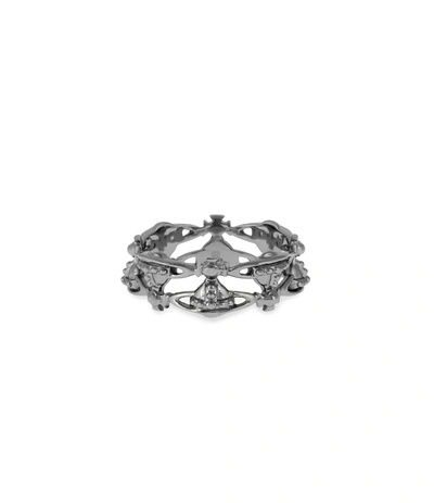 Shop Vivienne Westwood Sterling Silver Notting Hill Ring Gunmetal Size Xs In Ruthenium