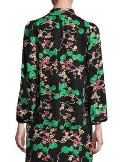 Shop Rixo London Moss Silk Tie-neck Blouse In Black Cherry Blossom