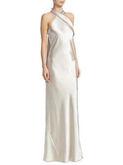 Shop Galvan Metallic Crossover Gown In Platinum