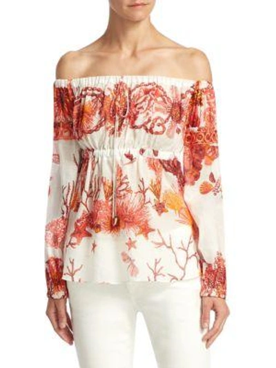 Shop Roberto Cavalli Off-the-shoulder Blouse In Coral