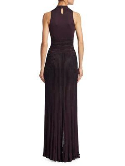 Shop Roberto Cavalli Embroidered Pleated Gown In Dark Orchid