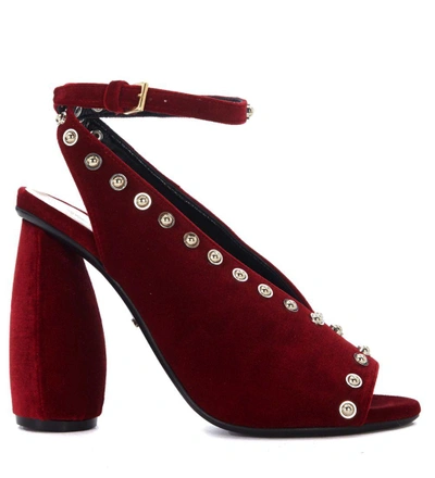 Shop Carven Red Velvet Heeled Sandal With Studs In Rosso