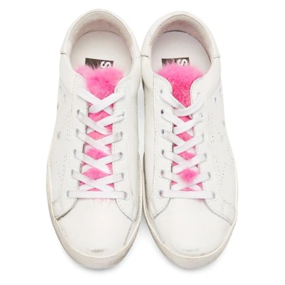 Shop Golden Goose White & Pink Fur Superstar Sneakers
