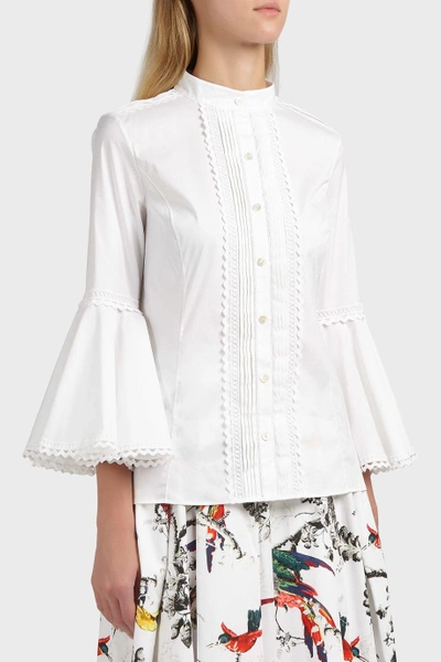 Shop Oscar De La Renta Bell Sleeve Cotton-blend Blouse