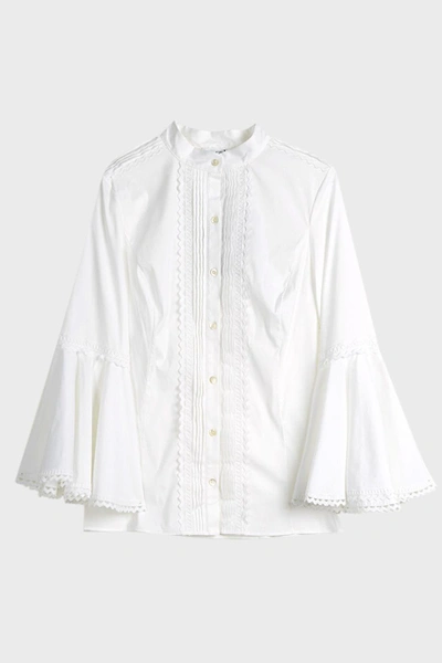 Shop Oscar De La Renta Bell Sleeve Cotton-blend Blouse