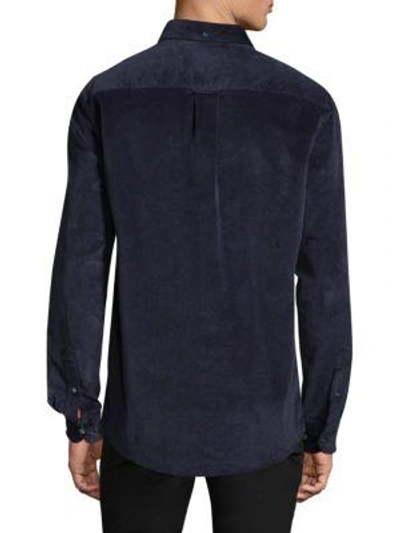 Shop Wesc Vance Corduroy Button-down Shirt In Navy Blazer