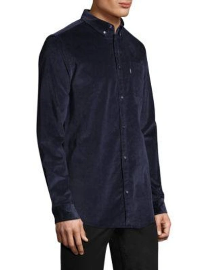 Shop Wesc Vance Corduroy Button-down Shirt In Navy Blazer