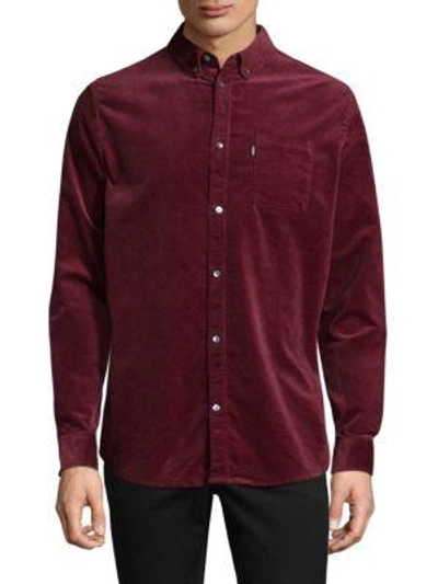 Shop Wesc Vance Corduroy Casual Button-down Shirt In Red Port