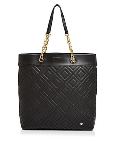 Shop Tory Burch Fleming Medium Leather Tote In Black/gold