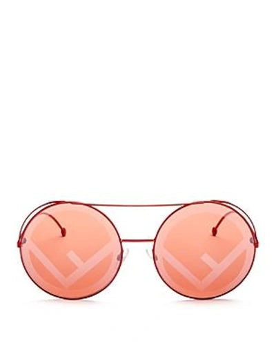 Shop Fendi Women's Mirrored Oversized Logo Print Lens Round Sunglasses, 62mm In Red/red Mirror Printed