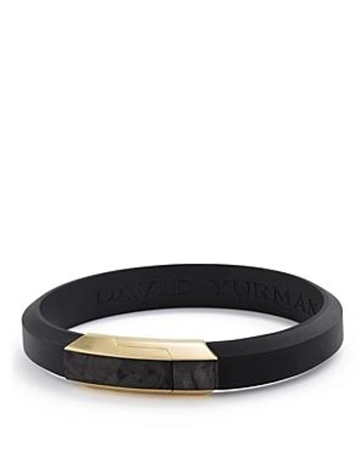 Shop David Yurman Men's Forged Carbon Rubber Id Bracelet With 18k Gold In Black/gold