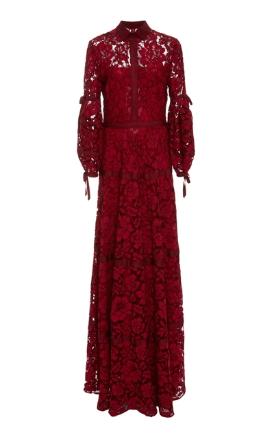 Shop Lela Rose Full Sleeve Seamed Gown In Burgundy