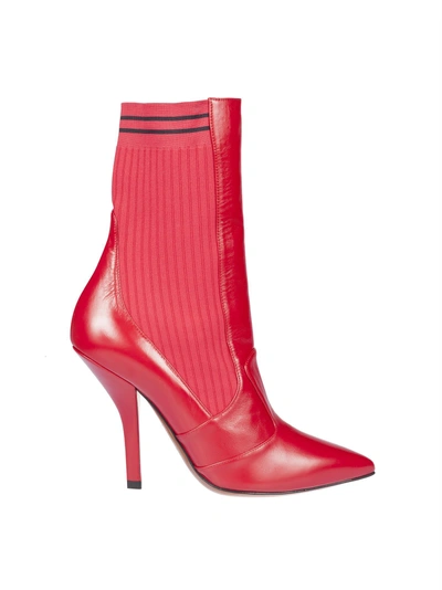 Shop Fendi Sock Heeled Ankle Boots In Red