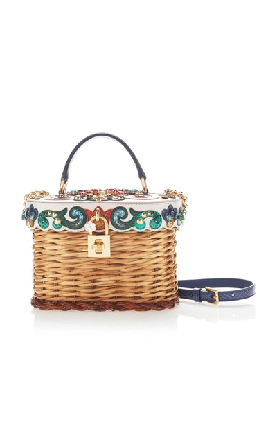 Shop Dolce & Gabbana Printed Wicker Bucket Bag In Multi