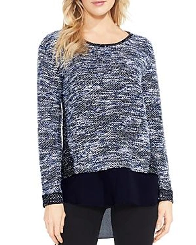 Shop Vince Camuto Marled Mixed Media Shirttail Top In Blue Stone