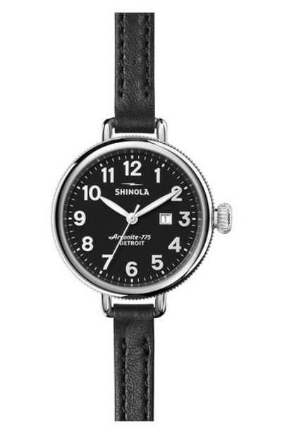 Shop Shinola The Birdy Leather Strap Watch, 34mm In Brown/ Grey/ Silver