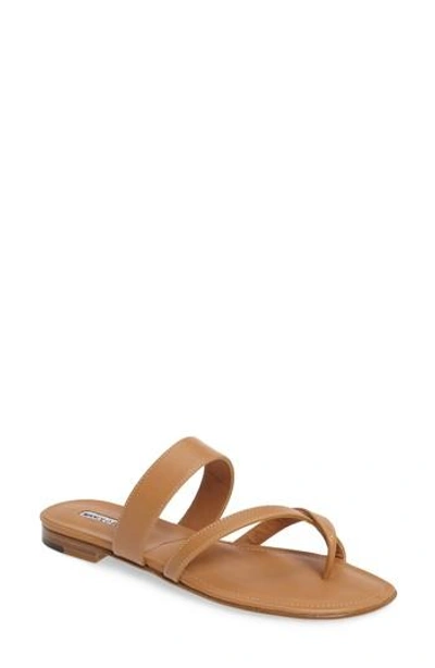 Shop Manolo Blahnik Slide Sandal In Nude Leather