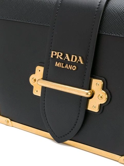 Shop Prada Black Cahier Leather Shoulder Bag In F0002 Black