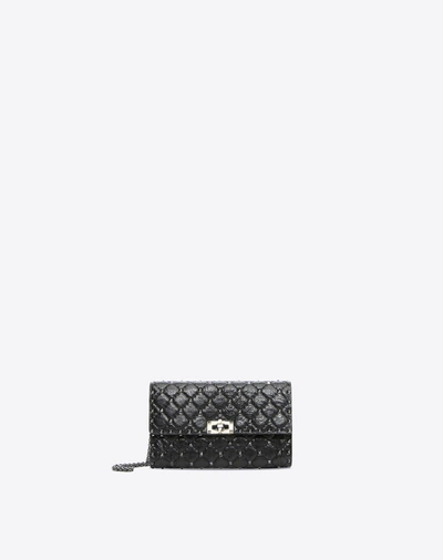 Shop Valentino Garavani Crinkled Lambskin Rockstud Spike Crossbody Clutch In Black