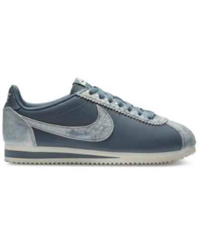 Shop Nike Women's Classic Cortez Premium Casual Sneakers From Finish Line In Iced Jade/iced Jade-sail