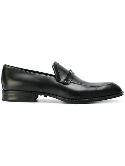 Shop Versace Greek Key Strap Loafers In Black