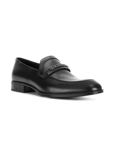 Shop Versace Greek Key Strap Loafers In Black