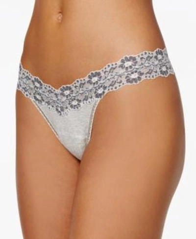 Shop Hanky Panky Heather Jersey Low-rise Thong 681501 In Ivory/coal
