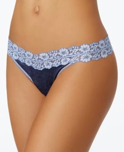 Shop Hanky Panky Heather Original-rise Floral-lace Thong 681801 In Chambray/white