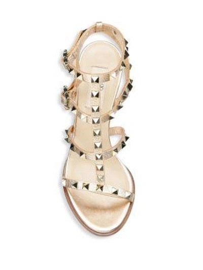 Shop Valentino Rockstud Leather Sandals In Copper