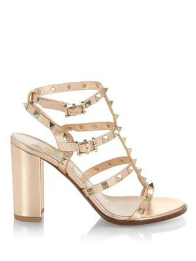Shop Valentino Rockstud Leather Sandals In Copper
