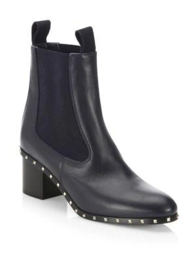 Shop Valentino Rockstud Leather Ankle Boots In Marine