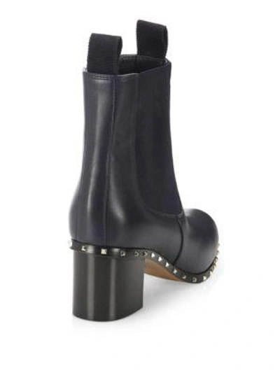Shop Valentino Rockstud Leather Ankle Boots In Marine