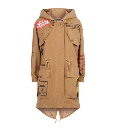 Shop Moschino Fragile Patched Parka In Neutral