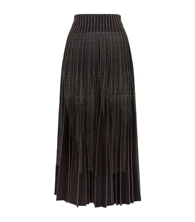 Shop Alexander Mcqueen Metallic Pleated Midi Skirt In Black