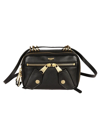 Shop Moschino Small Logo Embossed Shoulder Bag In Black
