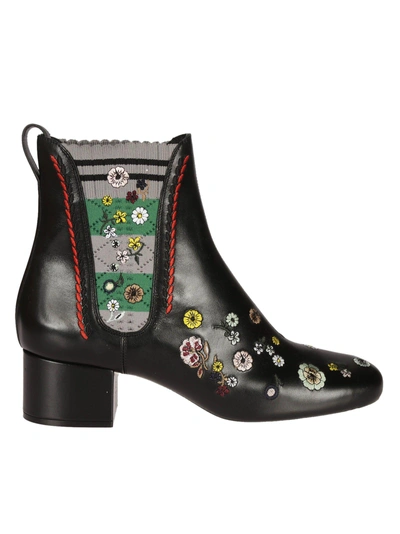 Shop Fendi Embroidered Floral Boots In Black