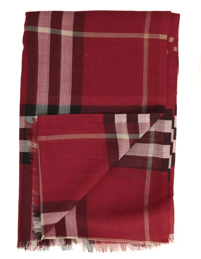Burberry Giant Check Print Wool & Silk Scarf In Parade Red