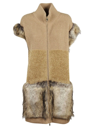 Shop Stella Mccartney Fur Knit Vest In Sand
