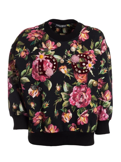 Shop Dolce & Gabbana Applique Detail Floral Sweatshirt In Black