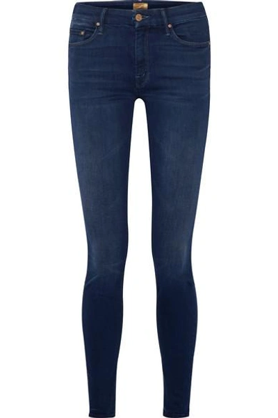 Shop Mother Looker Mid-rise Skinny Jeans In Dark Denim