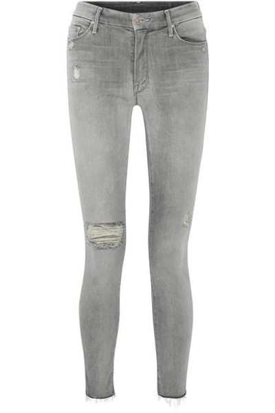 Shop Mother Looker Distressed High-rise Skinny Jeans In Gray