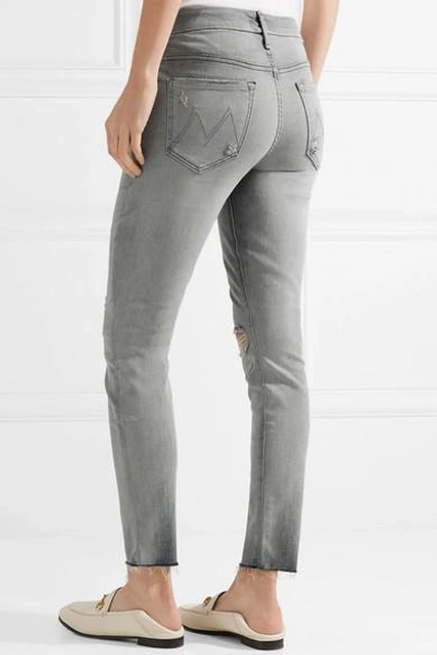 Shop Mother Looker Distressed High-rise Skinny Jeans In Gray
