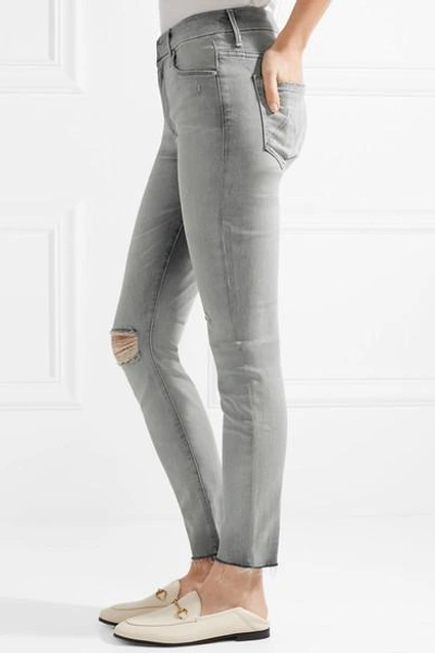 Shop Mother Looker Distressed High-rise Skinny Jeans In Gray